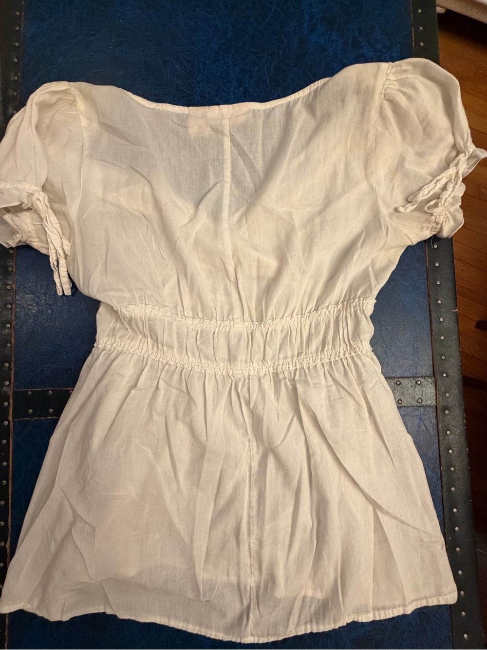 Dkny Cream V-Neck Embroidered Peasant Top - Picture 4 of 4